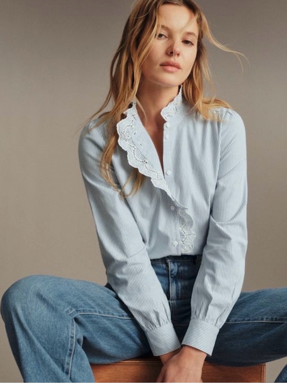 Sezane Chloe Pale Blue Striped Blouse